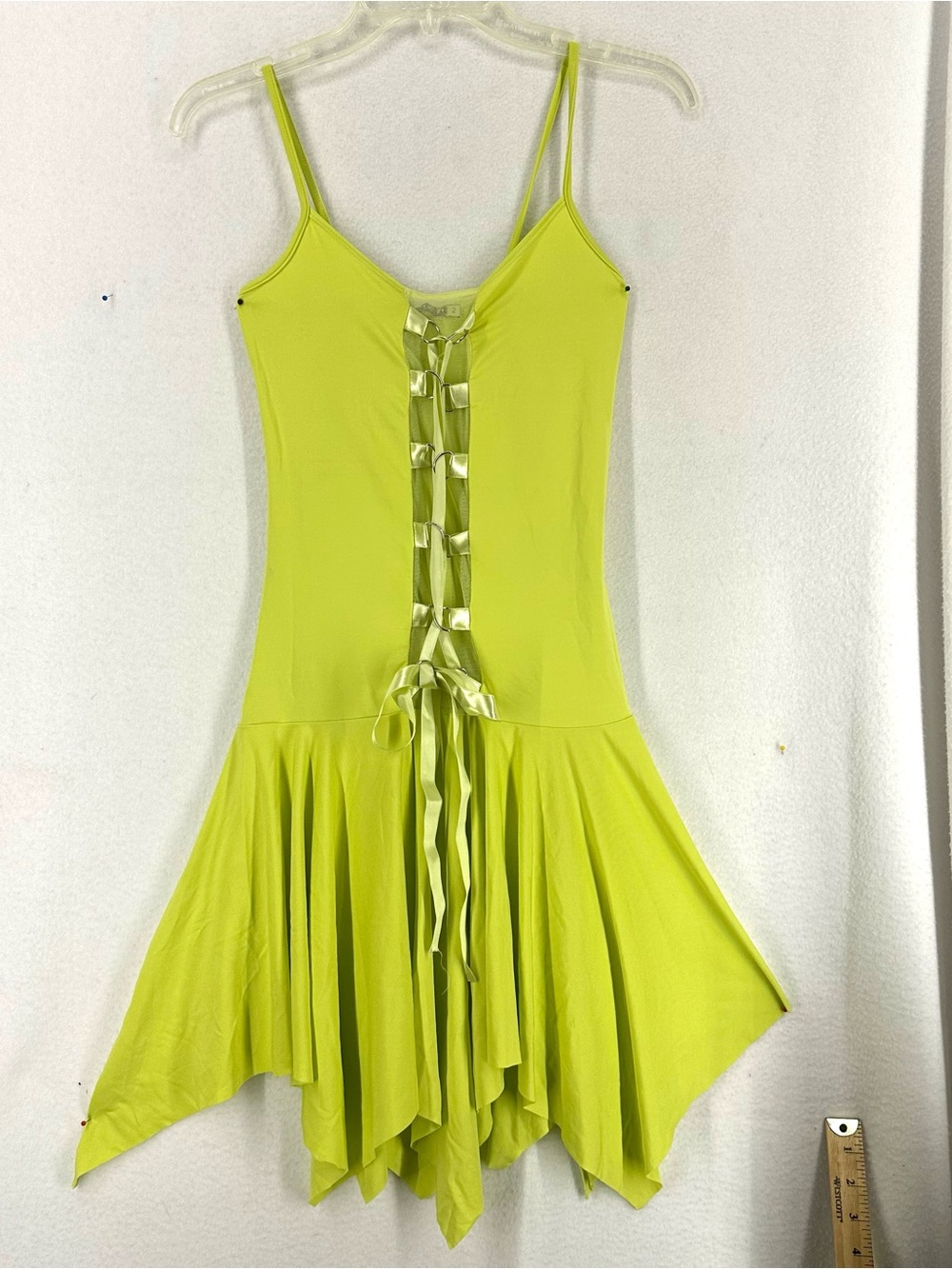Party 21 Y2K Lime Green Lace Up Handkerchief Dress Women’s Size 2 NWT